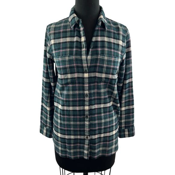 Madewell Tops - MADEWELL Green White Baywood Plaid Flannel Classic Ex-Boyfriend Shirt Size XS